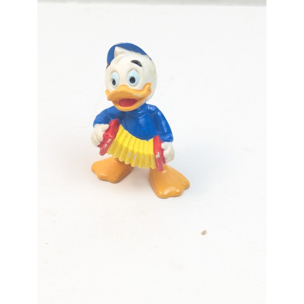 VTG 1980s Disney Dewey Duck‎ PVC Figure Bully DuckTales Blue Cap Accordion Toy